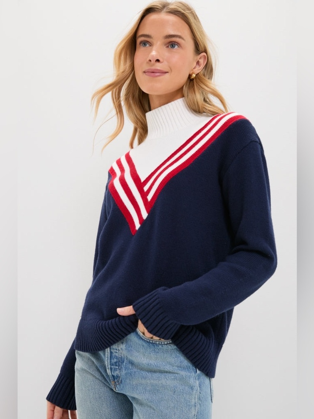 Tuckernuck Chevron Johnny Turtleneck Sweater Size XS NWT Cashmere Wool Cotton Bl
